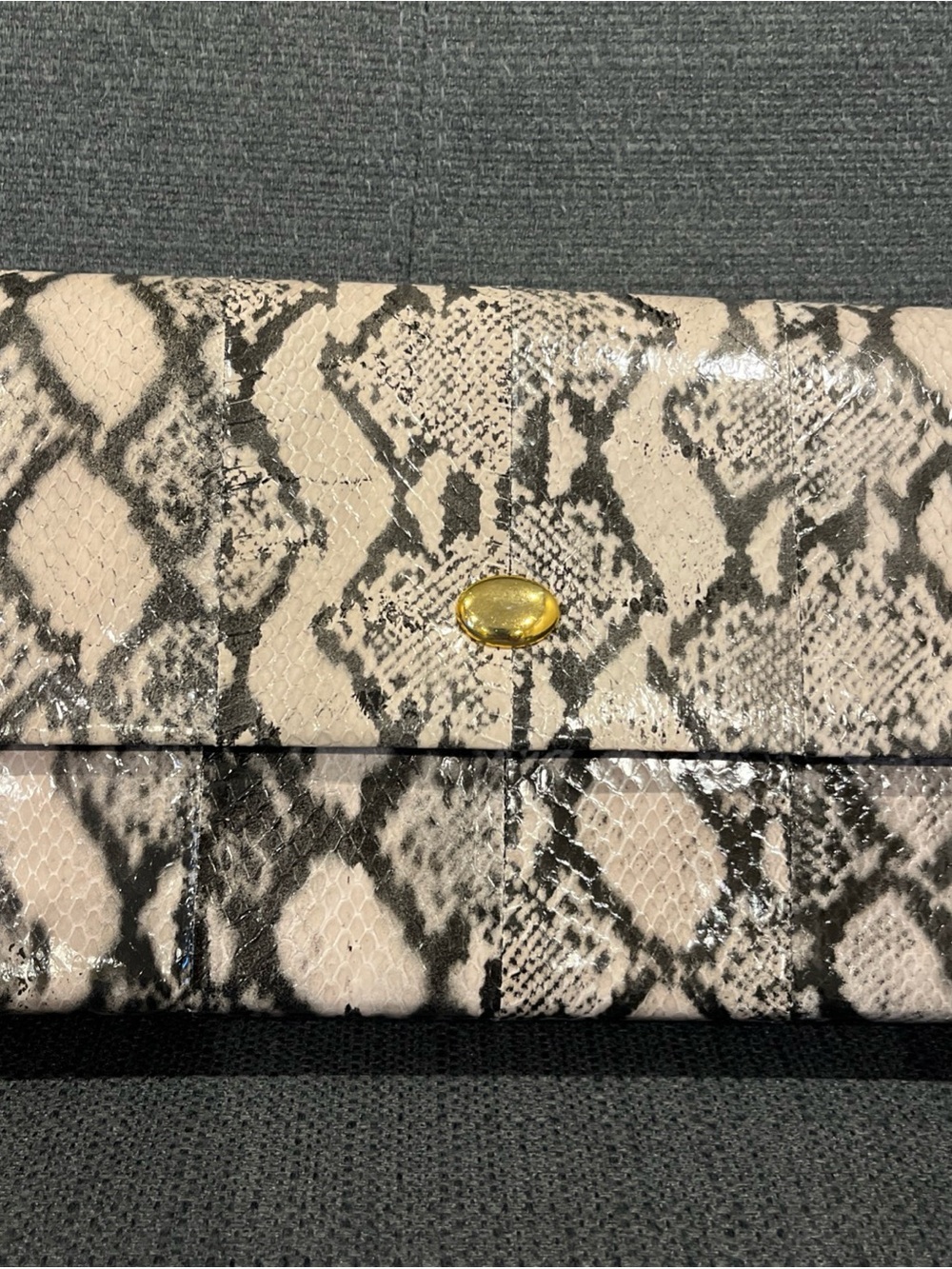 Snake Print Fold-Over Clutch Wallet in Cream and Gray